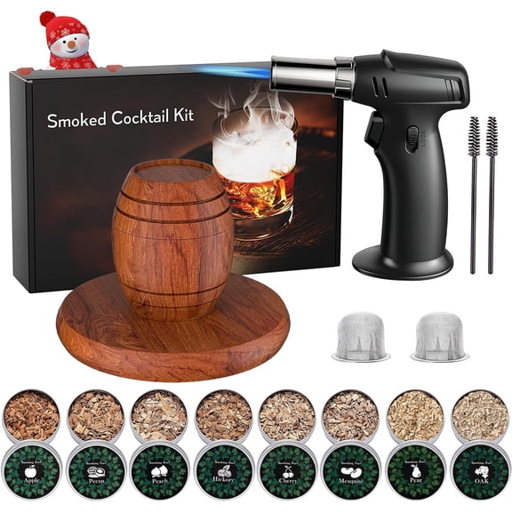Cocktail Smoker Kit with Torch 8 Flavors Wood Chips Old Fashioned Drink Smoker Kit, Whiskey Smoker Infuser Kit, Birthday Bourbon Gifts Christmas Gifts for Men, Dad, Husband (Without Butane)