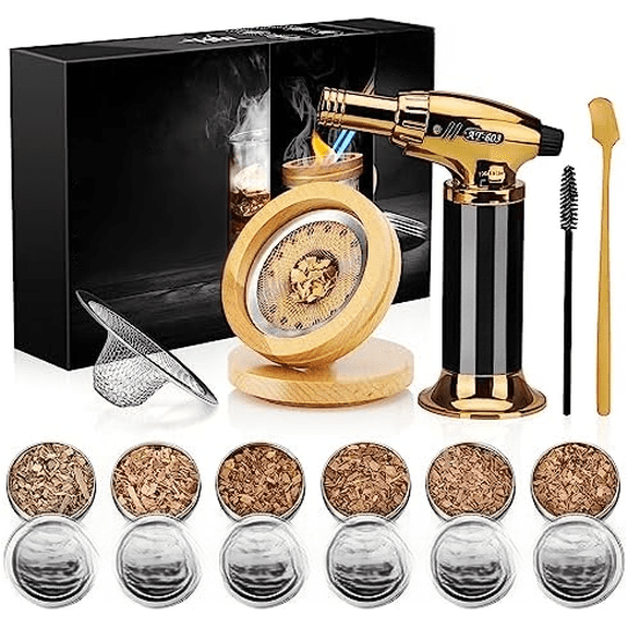 Cocktail Smoker Kit with Torch,Whiskey Smoker Kit,Bourbon/Drink/Old Fashioned Smoker Kit with 6 Flavor of Wood Chips,Christmas Gifts for Men,Husband,Dad (No Butane)$$Home Decor, Kitchen, & Other