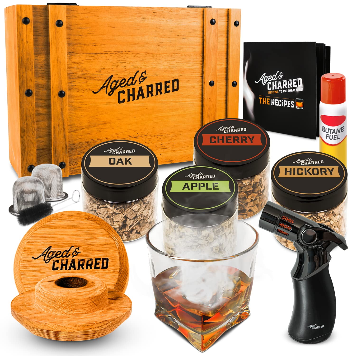 Extra Dude Whiskey Smoking Kit with Torch – Complete American Oak Cocktail  Smoker Kit with Natural Wood Chips - Cocktail Smoker with Double Filter and