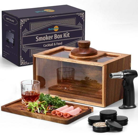 Cocktail Smoker Kit, Whiskey Smoker Kit with Torch, Smoking Box, Food Tray and Wood Chips, Old Fashioned Bourbon Smoker Kit, Christmas Gifts for Men(No Butane)