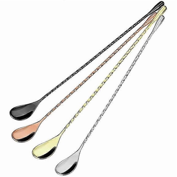 Cocktail Spoon Bar Stirring Spoon Long Handle Stainless Steel Spiral Pattern Cocktail Mixing Shaker
