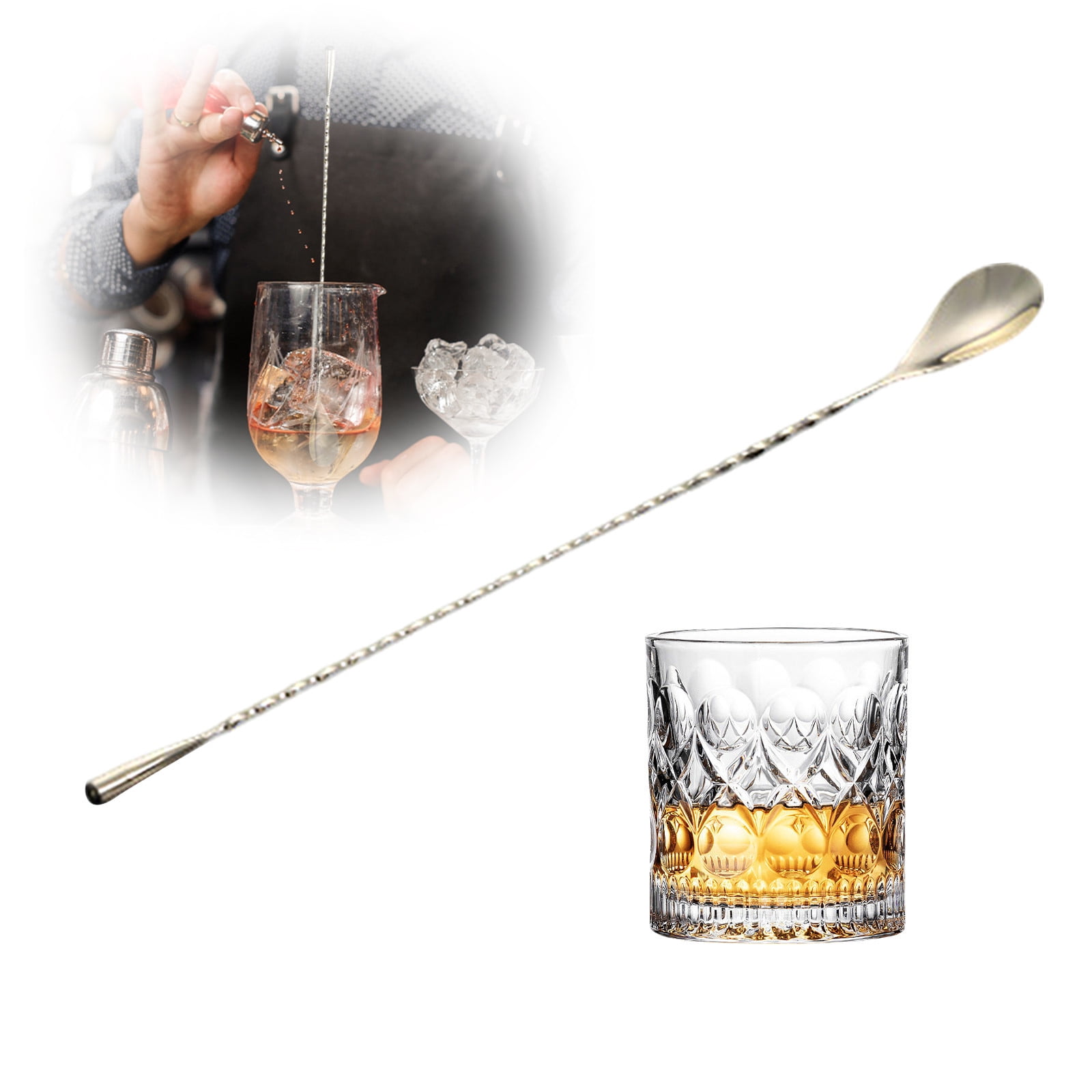 2-Piece Stainless Steel Cocktail Bartender Spoons - Long Handle Mixing & Juicing Tools