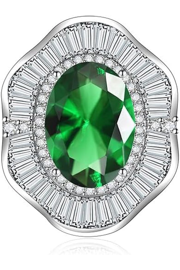 Cocktail Statement Rings for Women Fashion Multiple Colors Cubic Zirconia Pave CZ Simulated Diamond Ring Band Oval Cut Emerald Ruby Topaz Sapphire Amethyst Pink Gem Open Adjustable Ring(Green)