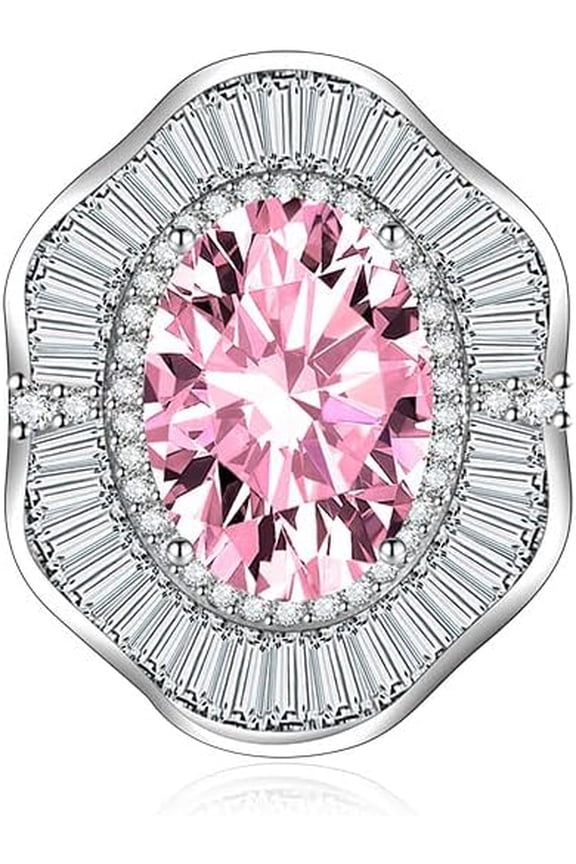 Cocktail Statement Rings for Women Fashion Multiple Colors Cubic Zirconia Pave CZ Simulated Diamond Ring Band Oval Cut Emerald Ruby Topaz Sapphire Amethyst Pink Gem Open Adjustable Ring(Pink)