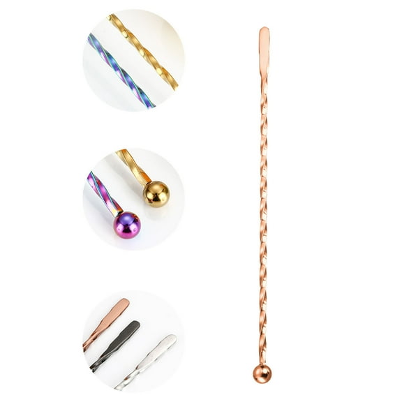 Cocktail Stirring Rod, Stainless Steel Cocktail Mixing Stick, Rust Resistant Bar Tool for Bartenders Home Mixologists Easy Clean Dishwasher Safe, Rose Gold