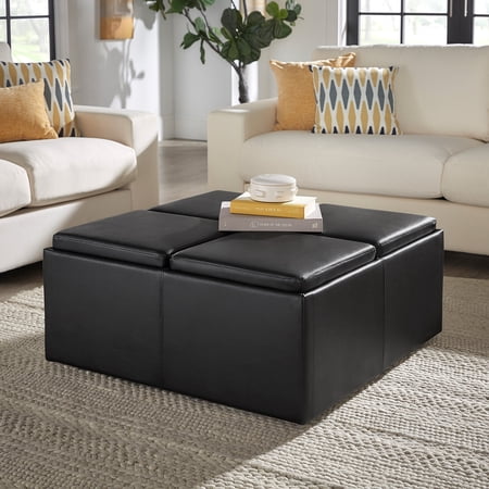 iNSPIRE Q Maxfield Modern Ottoman with Storage and Removable Tray, Dark Brown Faux Leather
