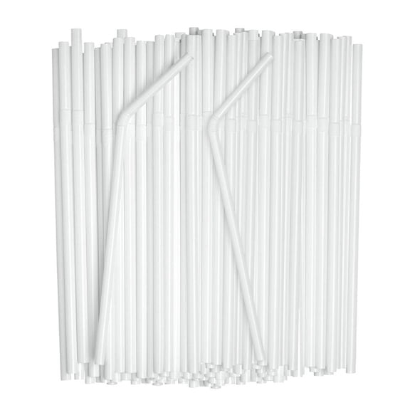 Cocktail Straws,Drinking Straws Plastic Disposable,Individually Wrapped White Flexible Plastic Straws with Soft Elbow Bend,Food-Safe Drinking Straws for Hot/Cold Beverages(White 100pcs 9.5IN)