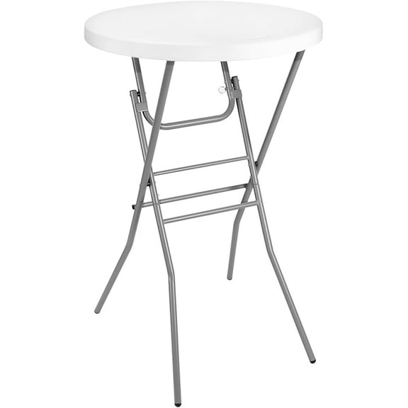 Cocktail Table 28in High Top Round Folding Indoor Outdoor, Plastic Bar Height Foldable Bistro Tall Table for Party, Patio, Dining Room, Kitchen, Events, Removable Locking Legs