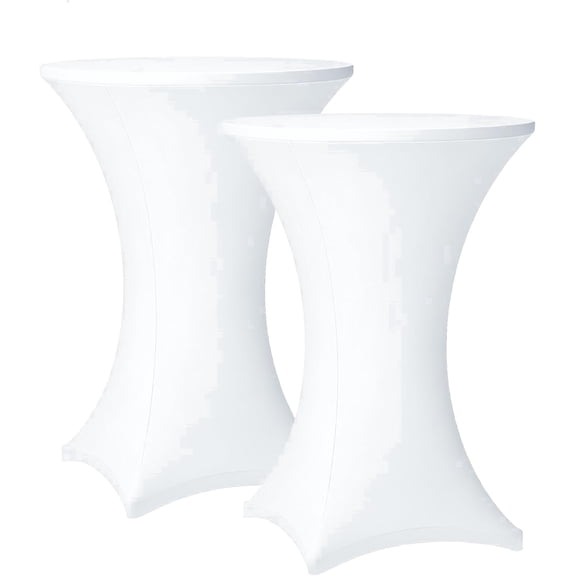 Cocktail Table Covers - 2 Pack 32x43 Inch Table Cloth - White Fitted Stretch Spandex Round High Top Tablecloth for Party, Bar, Birthday, Pub, Banquet