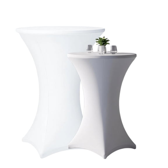 Cocktail Table Covers - 2 Pack 32x43 Inch Table Cloth - White Fitted Stretch Spandex Round High Top Tablecloth for Party, Bar, Birthday, Pub, Banquet