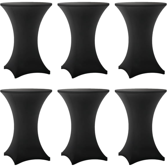 Cocktail Table Covers - 6 Pack 32x43 Inch Table Cloth - Black Fitted Stretch Spandex Round High Top Tablecloth for Party, Bar, Birthday, Pub, Banquet