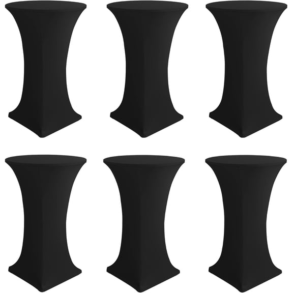 Cocktail Table Covers-Spandex Round High Top Table Cloths 6 Pack 32x43 Inch-Black Stretch Fitted Bar Tall Tablecloth for Pub Bistro Highboy Party Event Banquet Height Folding Satnding Tables