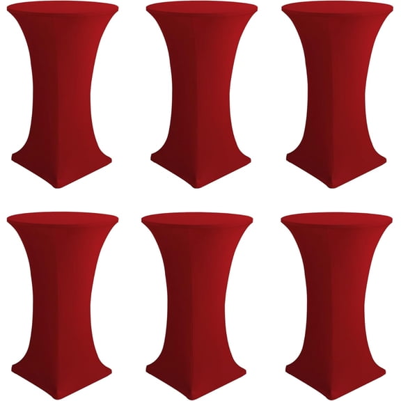 Cocktail Table Covers-Spandex Round High Top Table Cloths 6 Pack 32x43 Inch-Red Stretch Fitted Christmas Tablecloth for Pub Bistro Highboy Party Event Banquet Height Folding Satnding Tables