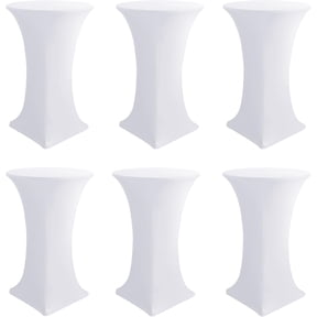 Cocktail Table Covers-Spandex Round High Top Table Cloths 6 Pack 32x43 Inch-White Stretch Fitted Bar Tall Tablecloth for Pub Bistro Highboy Party Event Banquet Height Folding Satnding Tables