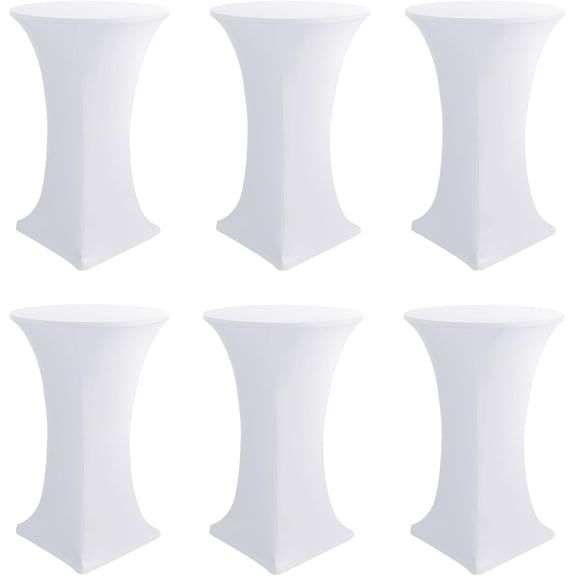 Cocktail Table Covers-Spandex Round High Top Table Cloths 6 Pack 32x43 Inch-White Stretch Fitted Bar Tall Tablecloth for Pub Bistro Highboy Party Event Banquet Height Folding Satnding Tables