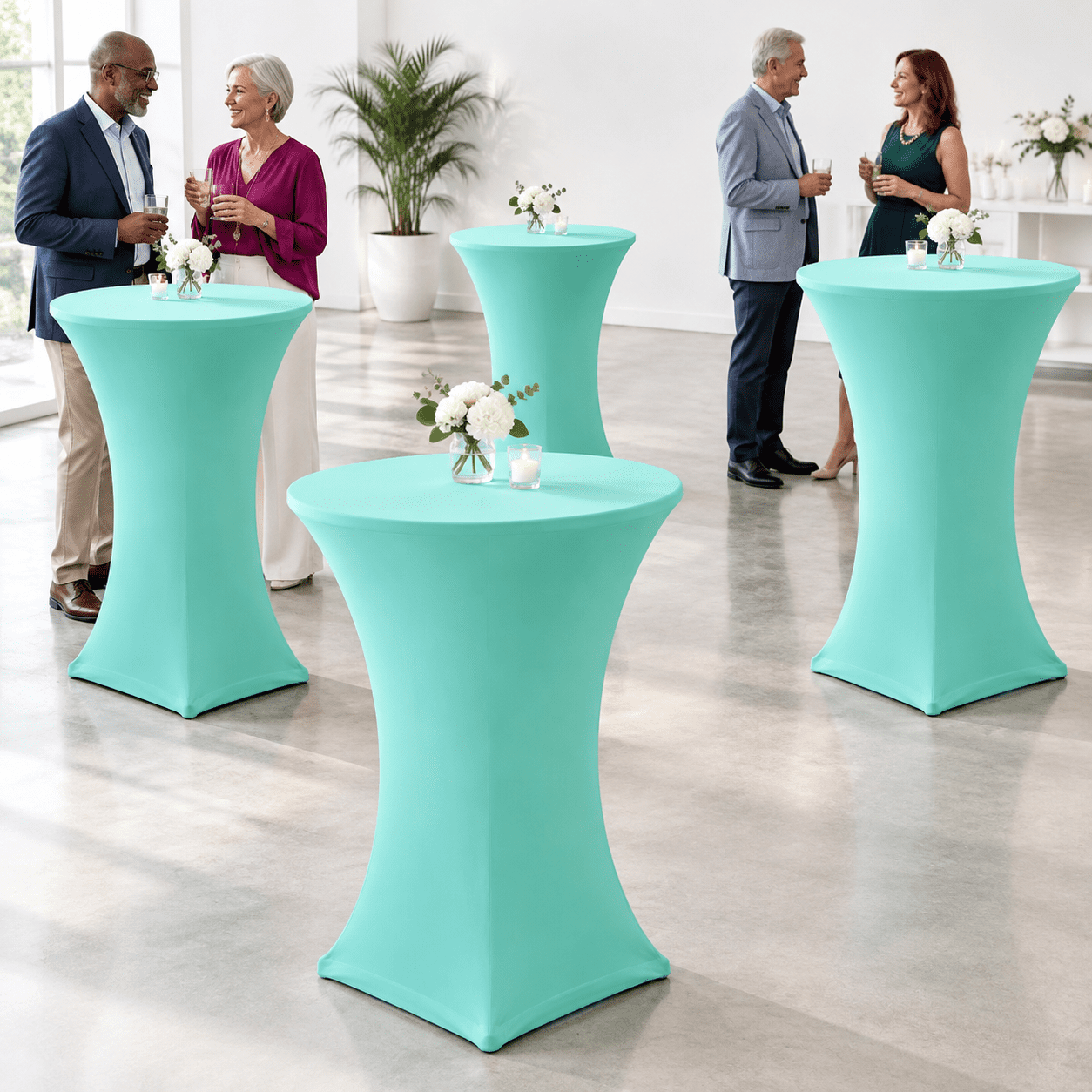 Cocktail Table Covers-spandex Round High Top Cloths Party Aqua Blue ...