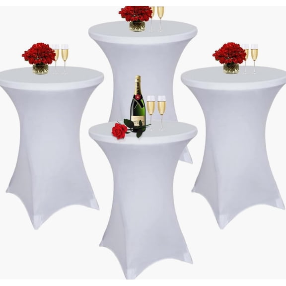 Cocktail Table Covers with White Spandex High Top Table 4 Pack, White