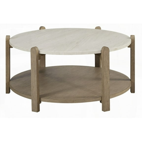 Cocktail Table Having a Natural Stone Top and Toffe Wood Base