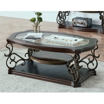 Cocktail Table, Modern 3-Tier Coffee Table with Glass Table Top with Marble Paper Middle Shelf & Powder Coat Finish & Metal Legs & & Storage Shelf, Accent Side Table for Living Room Bedroom, Brown