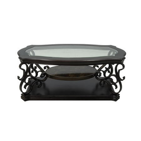 Cocktail Table | Party Essential, Middle Shelf for Supplies | MDF with Marble Paper and Glass Top | Strong Structure for Heavy Items