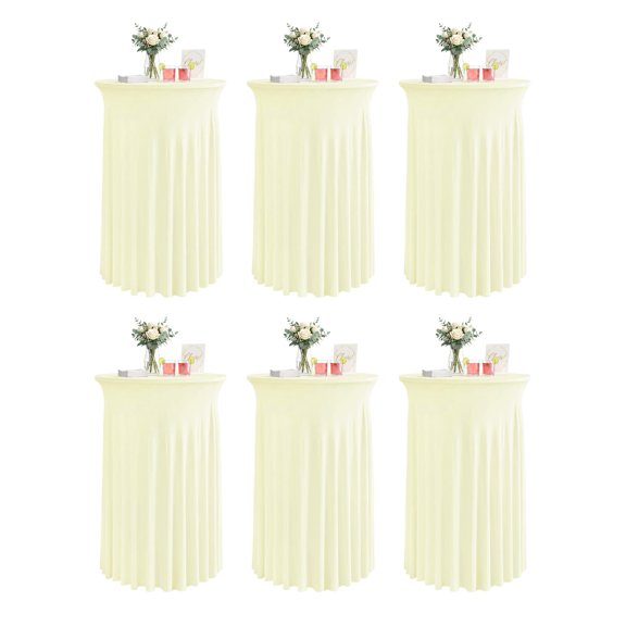 Cocktail Table Tablecloth with Skirts -Wavy Spandex High Top Cocktail Table Covers, Ruffle Drape Highboy Tablecloth Reusable for Party Wedding Cake Standing Table, 6 Pack