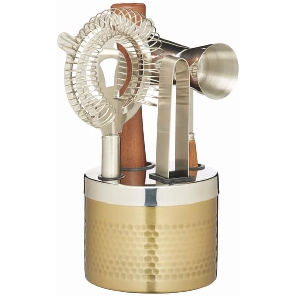 Cocktail Tool Kit and Stand, 5 Piece Gift Set, in Gift Box