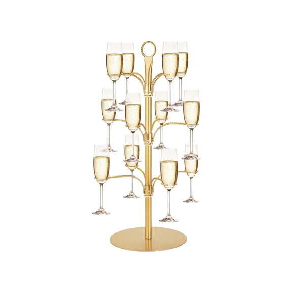 Cocktail Tree Stand for 12 Glasses, 3-Tier Champagne and Wine Tower Display for Home Bar, Metal Drink Holder for Weddings, Parties and Events, Gin and Mimosa Tree Serving Rack