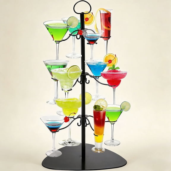 Cocktail Tree Stand, Champagne Glass Holder, 3 Tier - 12 Holders Wine Glass Flight Tasting Display for Champagne, Cocktails, Martini, Margarita Cups at Weddings, Bridal Shower, Parties