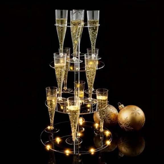 Cocktail Tree Stand, Clear Acrylic Drink Tower, 3 Tier - 12 Holders with Light String for Party For Champagne, Martini, Margarita Cups, 12.4*21.5$$Home Decor, Kitchen, & Other