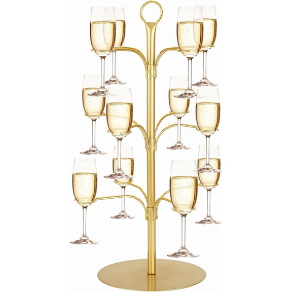 Cocktail Tree Stand for Drinks Champagne Tower Wine Glasses Holder, 3 Tier 12 Holders, Bar Home Drinks Tree Display Suitable for Gin, Cocktails, Champagne, Wine