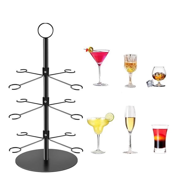 Cocktail Tree Stand for Drinks, Multi-tiered Display Stand, Tree Drink Holder & Drink Tower, 3 Tier 12 Brackets Metal Wine Glass Display Holder