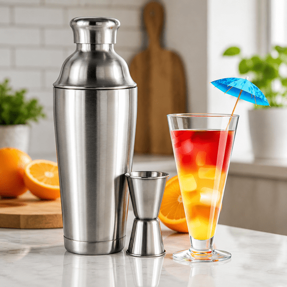 Cocktail Two Layers Shaker, 21 oz Stainless Steel Martini Shaker with Bartender Strainer and Measuring Jigger, Professional Bartender Kit for Mixing Drinks, Bar Accessories for Parties and Christmas