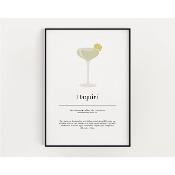 Cocktail Wall Art, Daquiri, Kitchen Wall Art, Cocktail Recipe Print, Bar Cart Decor Home Decor #3605, Unframed Canvas Size 8x12