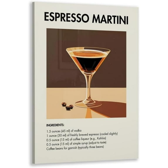 Cocktail Wall Art Vintage Espresso Martini Cocktail Posters Classic Cocktail Bar Cart Wall Art Canvas Print Cocktail Drink Alcohol Wall Decor Dining Kitchen Decor 12x18inch Framed
