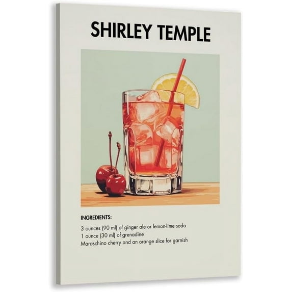 Cocktail Wall Art Vintage Shirley Temple Cocktail Posters Classic Cocktail Bar Cart Wall Art Canvas Print Cocktail Drink Alcohol Wall Decor Dining Kitchen Decor 12x18inch Framed