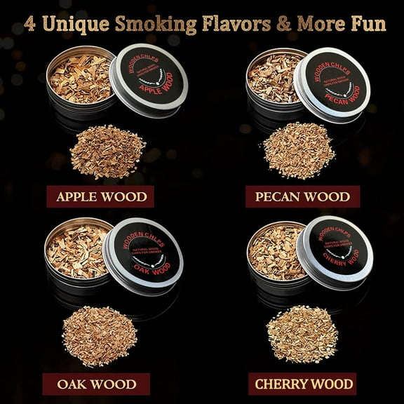 Cocktail Whiskey Wood Chips Pack | 4 Flavors | Natural Smoking Enhancer | BBQ Grilling & Cooking Accessory | Ideal Gift for Whiskey Lovers and Fathers