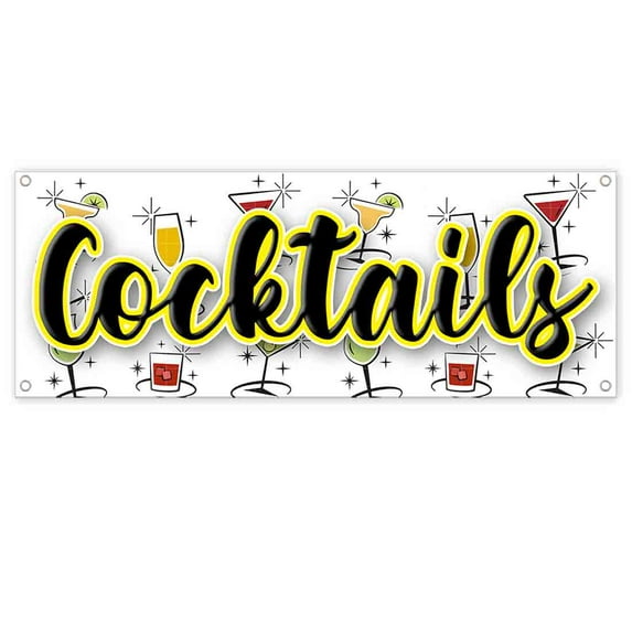 Cocktails 13 oz Vinyl Banner With Metal Grommets