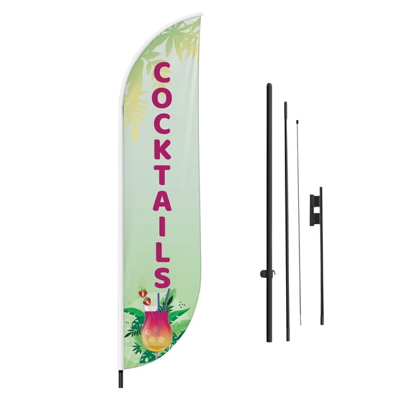 Cocktails Feather Flag(11.5feetX2.5feet) by DreamController | Outdoor Business Advertising Tall Flag | Weather-Resistant Knitted Swooper Flag | Made in USA | HD Print (Flag Only)