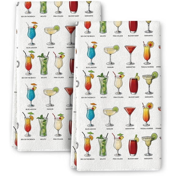 Cocktails Kitchen Towels and Dishcloths Sets,Bar Dish Towels for Kitchen Drying, Absorbent Dish Cloths, Decorative Tea Towels Bar Towels for Kitchen Home Bar Bartender, Gifts for Cocktails Lovers