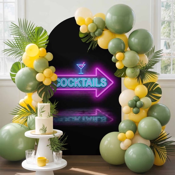 Cocktails Neon Arrow Arch Backdrop Cover, 4FT, Modern Bar Style Blue Purple Cocktails Sign Spandex Arch Covers Double-Sided Backdrop for Wedding Birthday Party Photo Background Decoration