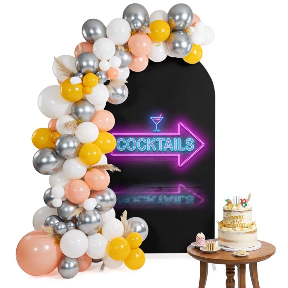 Cocktails Neon Arrow Arch Backdrop Cover 4FT Modern Bar Style Blue Purple Cocktails Sign Spandex Fitted Arch Covers Stretchy Backdrop Decoration for Wedding Birthday Graduation Party