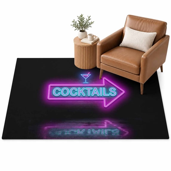 Cocktails Neon Arrow Area Rug 3'x5', Modern Bar Style Blue Purple ...