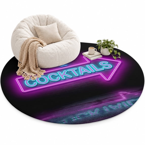 Cocktails Neon Arrow Area Rug 4', Modern Bar Style Blue Purple ...