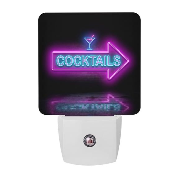 Cocktails Neon Arrow Night Lights, Modern Bar Style Blue Purple Cocktails Sign Smart Auto Dusk to Dawn Sensor Nightlights Plug-in Nightlight for Bedroom Bathroom Living Room Kitchen Hallway
