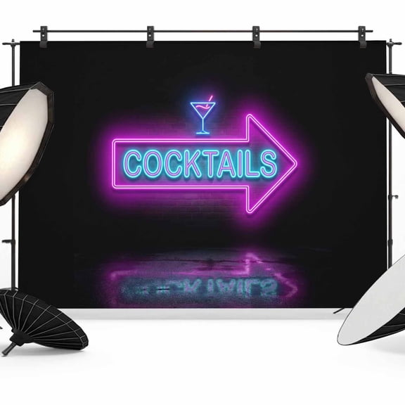 Cocktails Neon Arrow Photography Backdrop 7x5FT, Modern Bar Style Blue Purple Cocktails Sign Photo Backdrops, Background for Photography Studio Photo Studio Background, Back Drop for Photoshoot