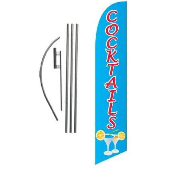 Cocktails Restaurant Advertising Feather Banner Swooper Flag Sign with Flag Pole Kit and Ground Stake