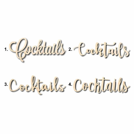 Cocktails Sign Unfinished Wood Cutout Home Decor DIY Option 3- 20" Wide / 1/4"
