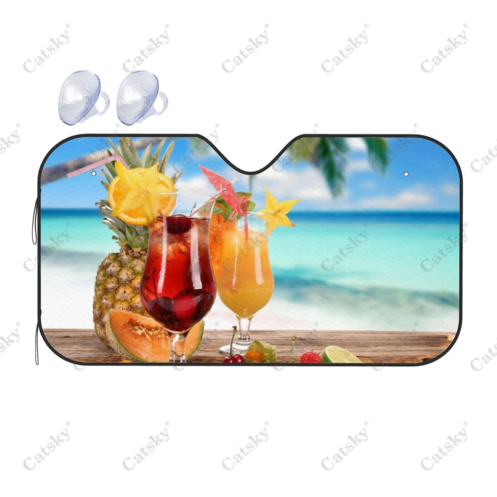 Cocktails and Beach Car Windshield Cover Sun Shade Universal Folding