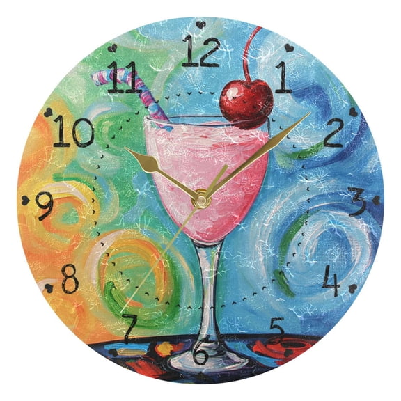 Cocktails in Impressionist Goblets Round Wall Clock Silent Battery Operated Home Decor for Living Room Bedroom