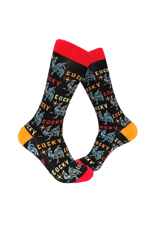 Cocky Socks Funny Rooster Chicken Confident Footwear (Black) - Mens (7-12)